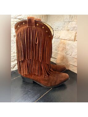 Smoky Mountain Boots Suede Fringe Brown Cowgirl Boho Western Studs Sz 5